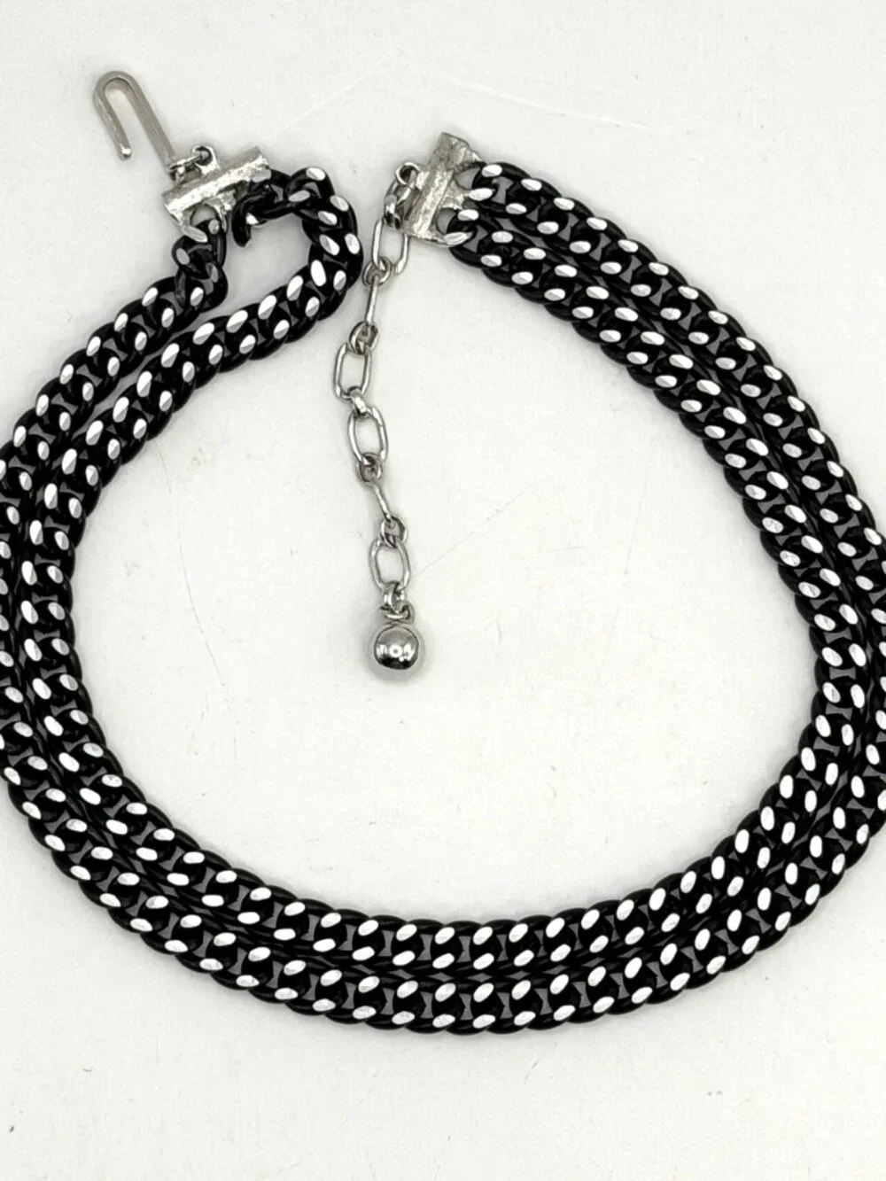 Trifari Black Silver Accent Choker Double Curb Link 14” Adjustable Signed
